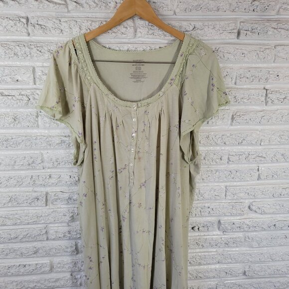 Simply Basic Nightgown 4X Plus Green Purple Floral Lace Cotton Blend FLO162XE - Picture 4 of 12